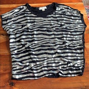 Black and silver zebra striped Micheal Kors top